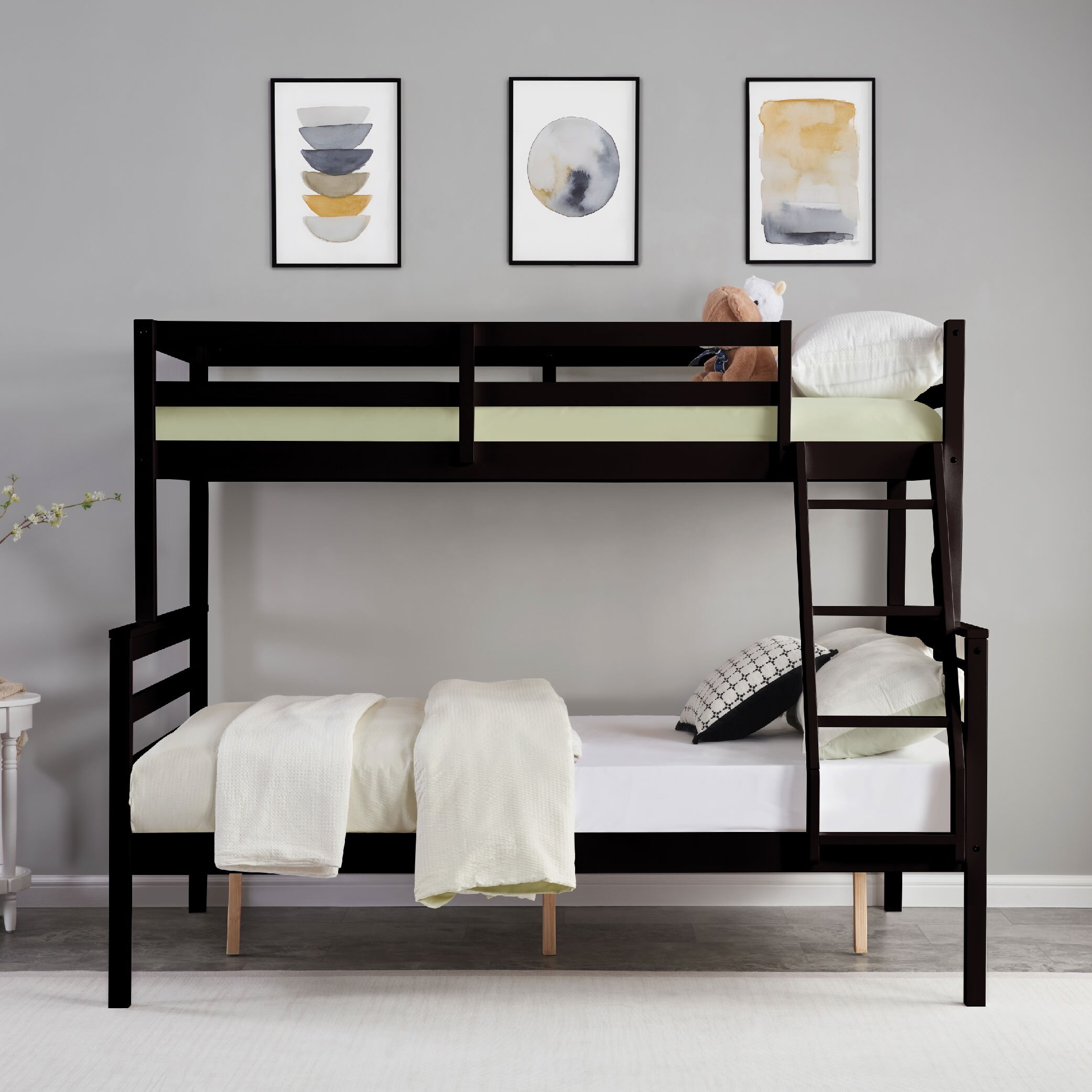 Twin over Full Bunk Bed with Ladder,Wooden Bunk Bed with High Guardrail and Ladder for Kids, Teens, Dorm Rooms, and Guest Rooms,No Box Spring Needed,Espresso Twin over Full Bunk Bed with Ladder,Wooden Bunk Bed with High Guardrail and Ladder for Kids, Teens, Dorm Rooms, and Guest Rooms,No Box Spring Needed,Espresso